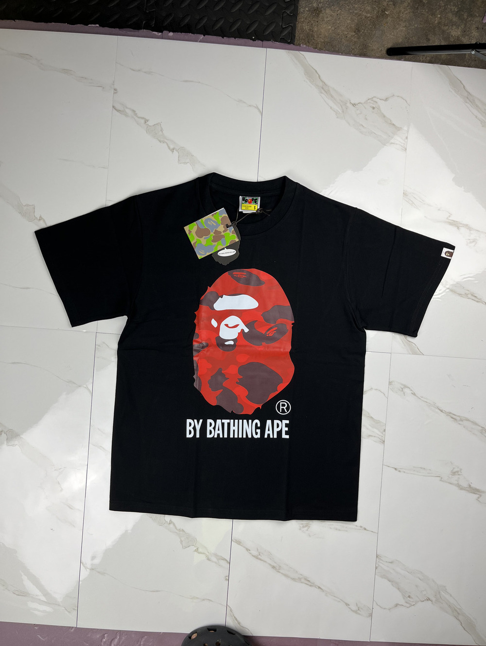BAPE Black T-Shirt Purple Camo Ape Head Size S